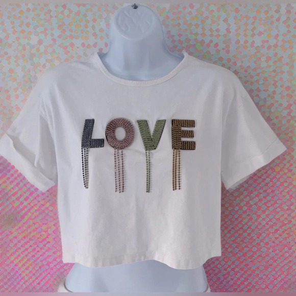 ELA/ Rhinestone LOVE crop top/ Size US S - Picture 2 of 11